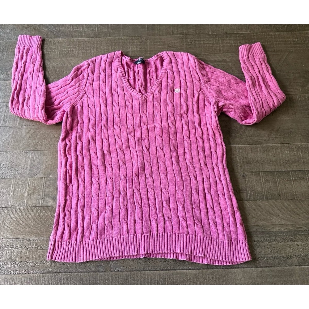 Chaps Women's Pink Cable Knit‎ V-Neck 100% Cotton Sweater Size 2X